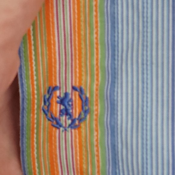 Bugatchi Uomo Shirt Men's Large Colorful Stripe Blue Orange Green Long Sleeve - Picture 3 of 6